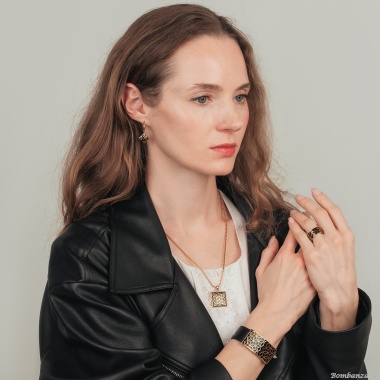 Браслет Fiore Luna, на кожаном черном ремешке, CB03209-4 G